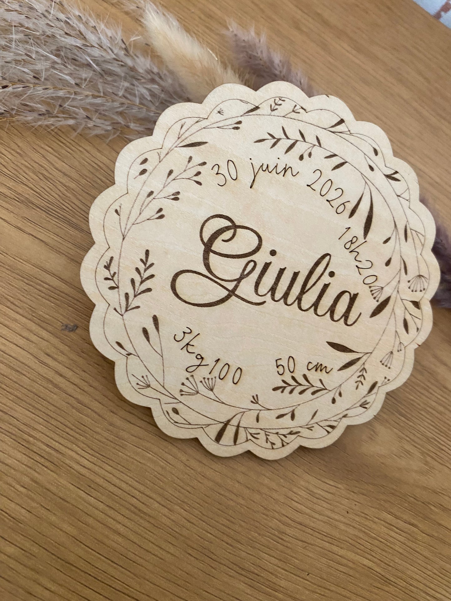 Disque de Naissance en Bois Personnalisé – Faire-part en bois