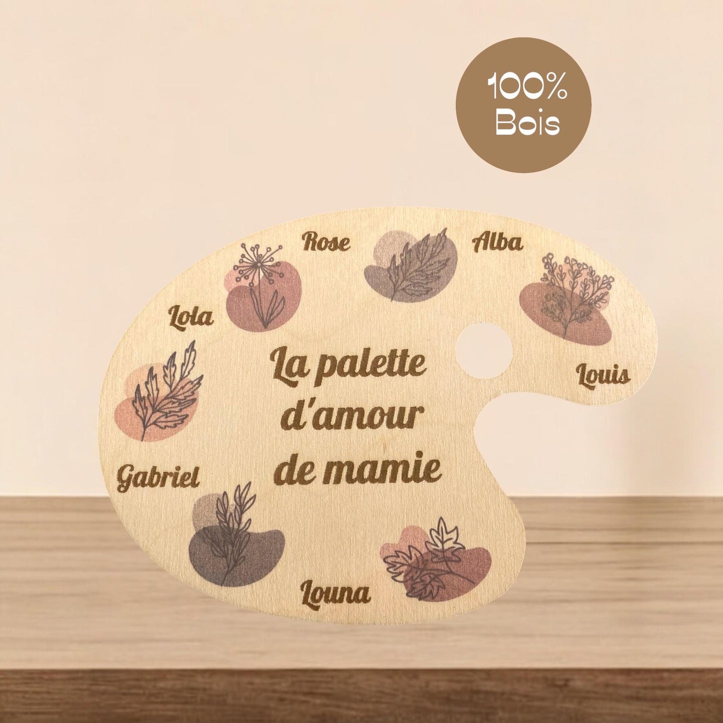 Palette de peinture en bois personnalisée avec prénoms