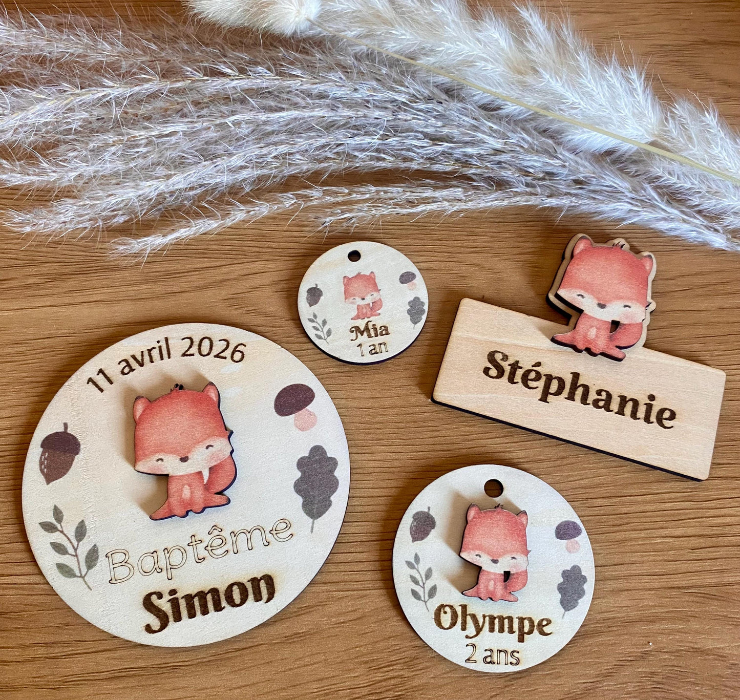 Étiquettes en Bois Personnalisées – baptême anniversaire animaux de la forêt