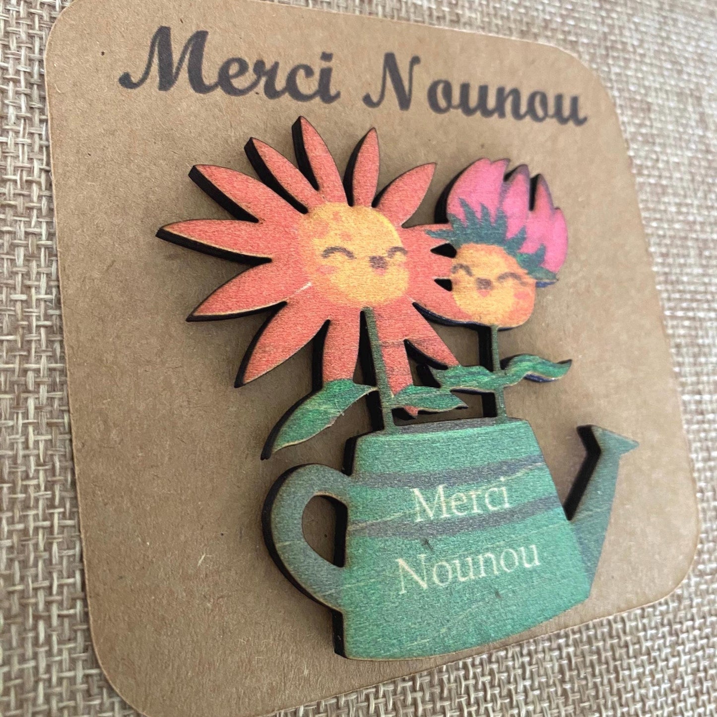 Porte-Clés Fleur en Bois Personnalisé – Cadeau Nounou & Maîtresse