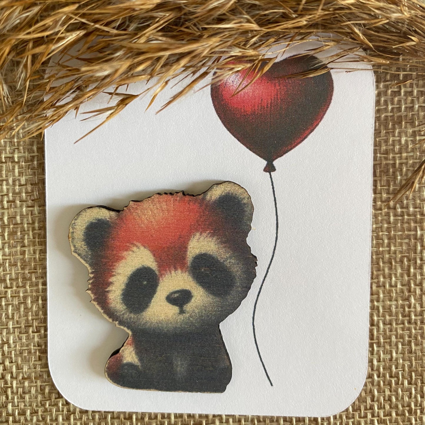 Porte-Bonheur Panda Roux en Bois – Cadeau Amour et Couple