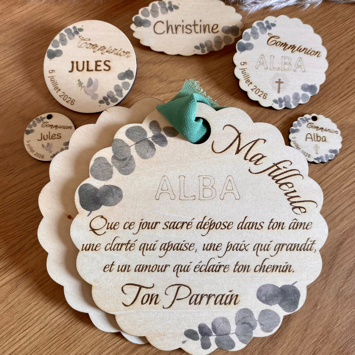 Carte en Bois – Cadeau Personnalisé communion ou première communion, Parrain, Marraine)