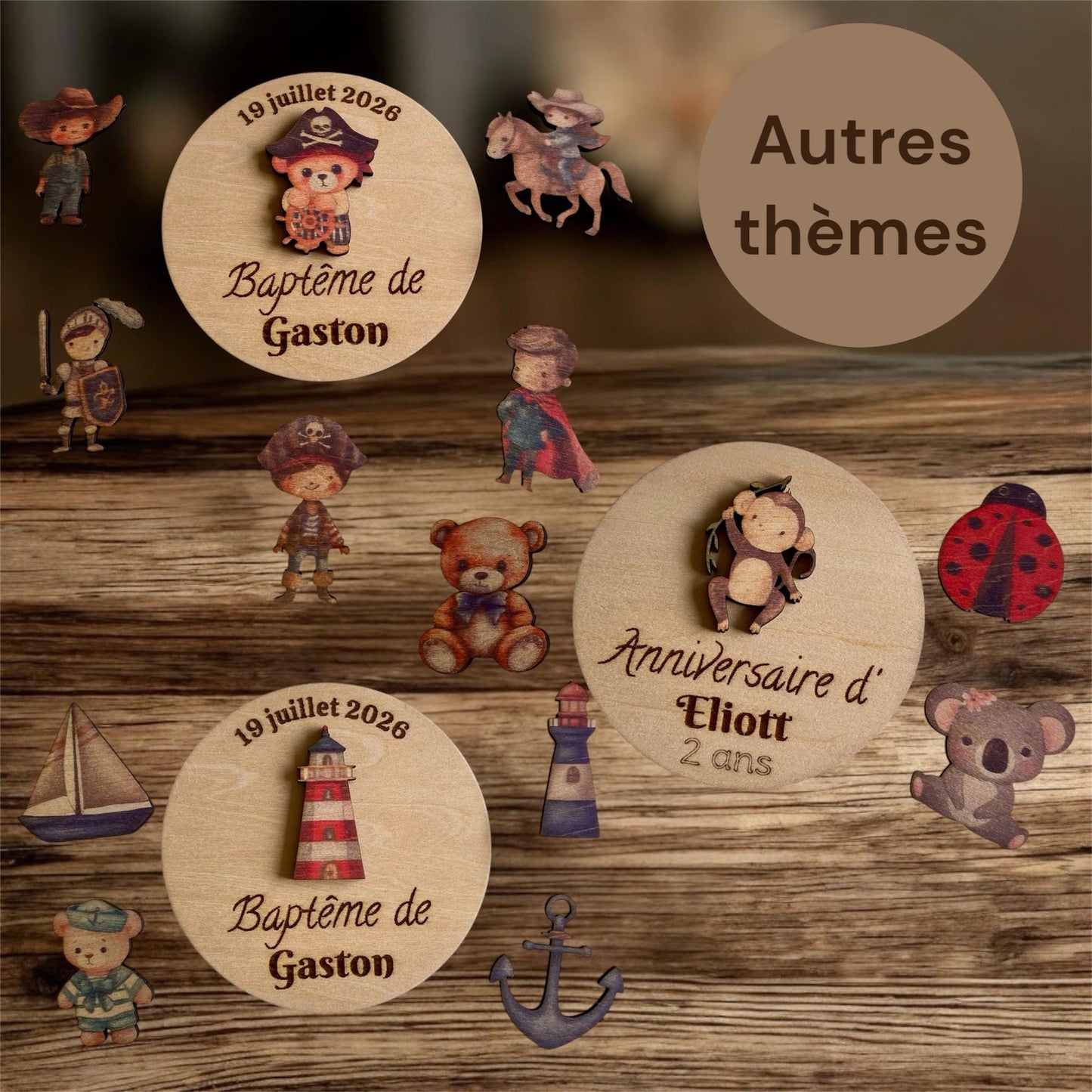 Magnets en Bois Personnalisés – Souvenirs de Baptême & Événements