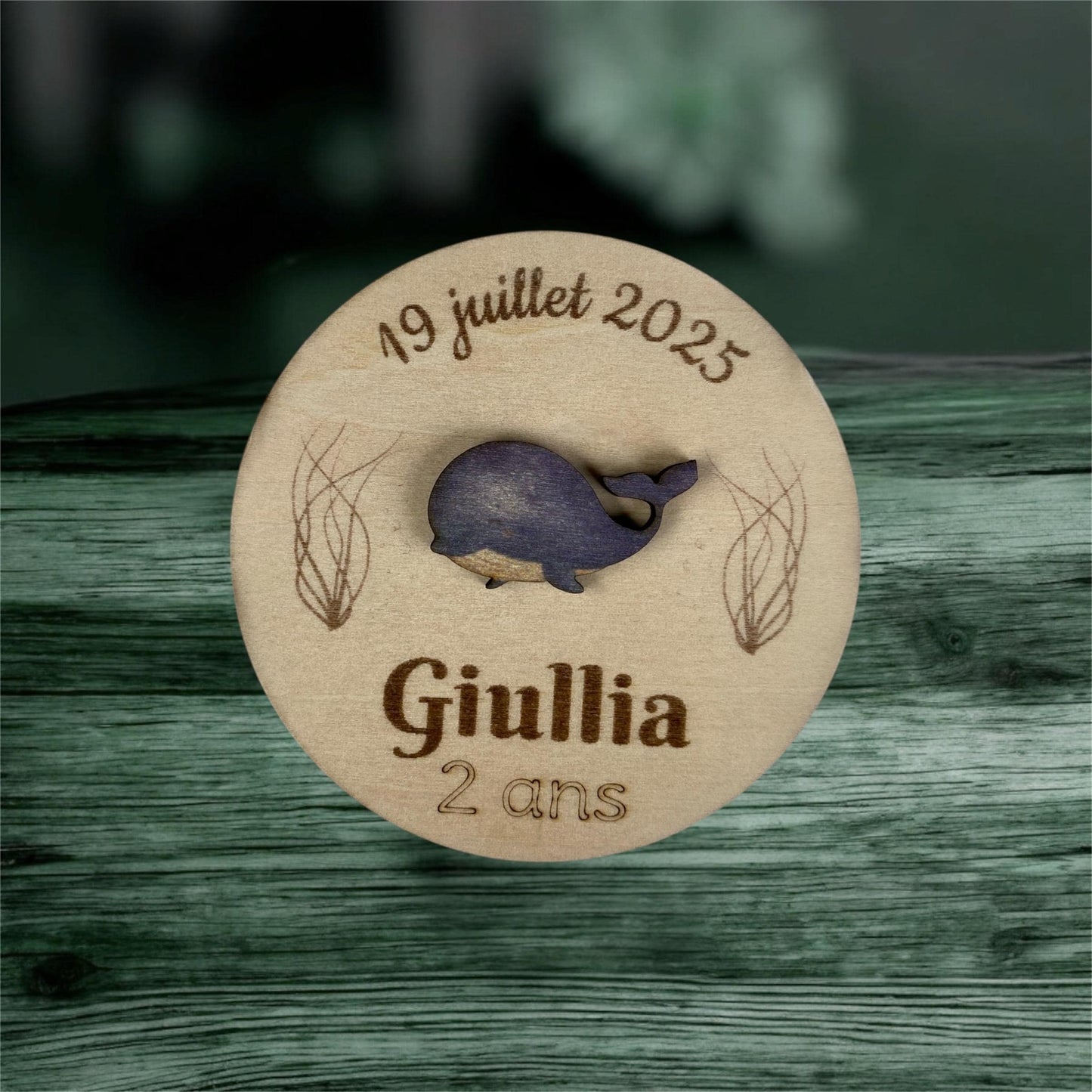 Magnet en Bois Personnalisé – Thème Animaux Marins (Anniversaire & Baptême)