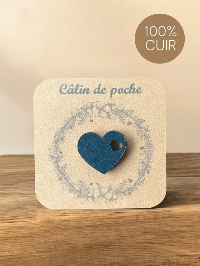 Câlin de poche cœur en cuir véritable 