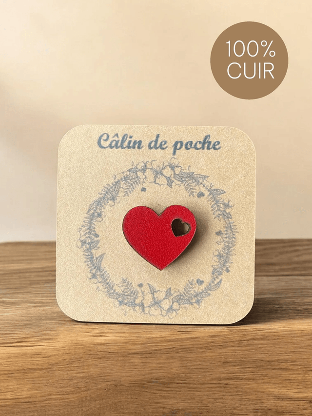 Câlin de poche cœur en cuir véritable 