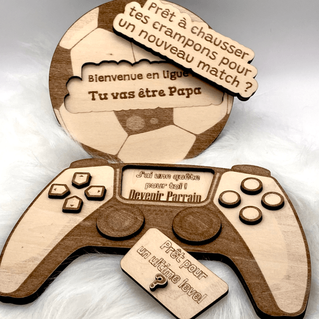 Demande personnalisée parrain - Annonce personnalisée futur papa - ballon de foot en bois