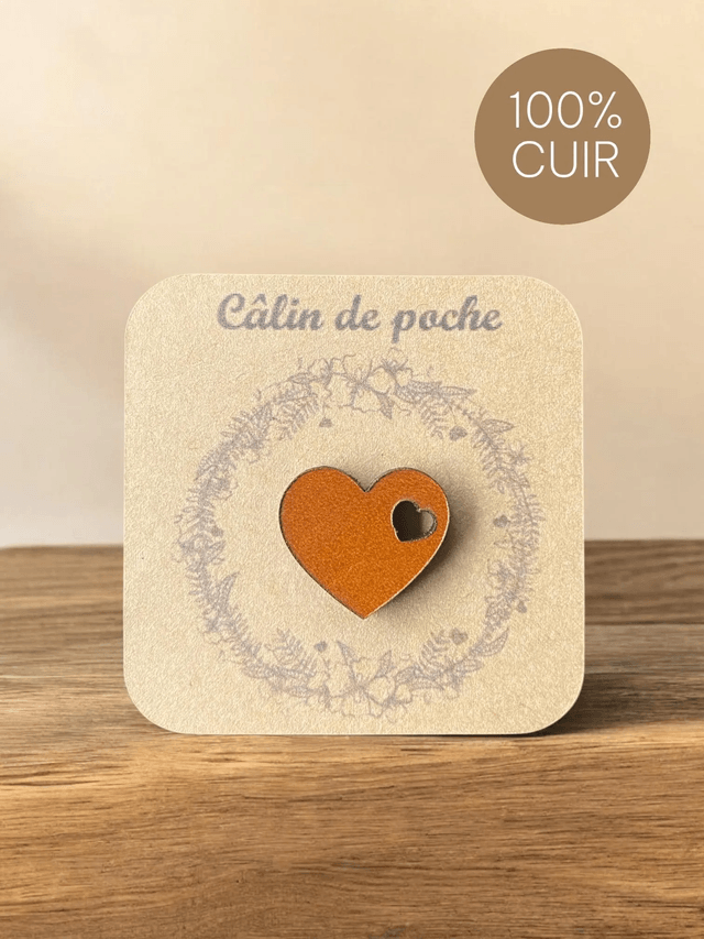 Câlin de poche cœur en cuir véritable 