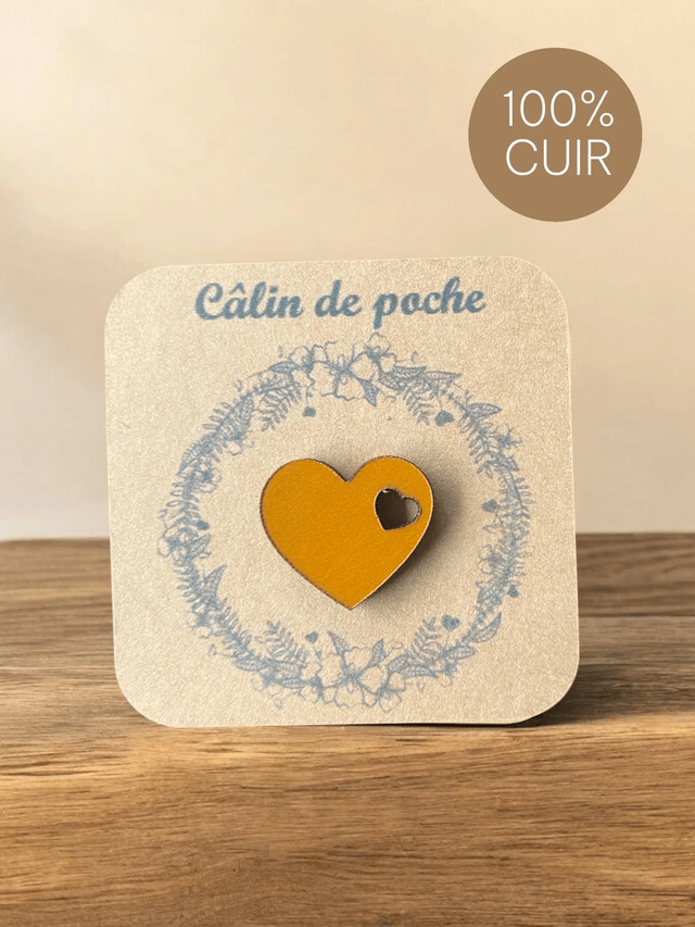 Câlin de poche cœur en cuir véritable 