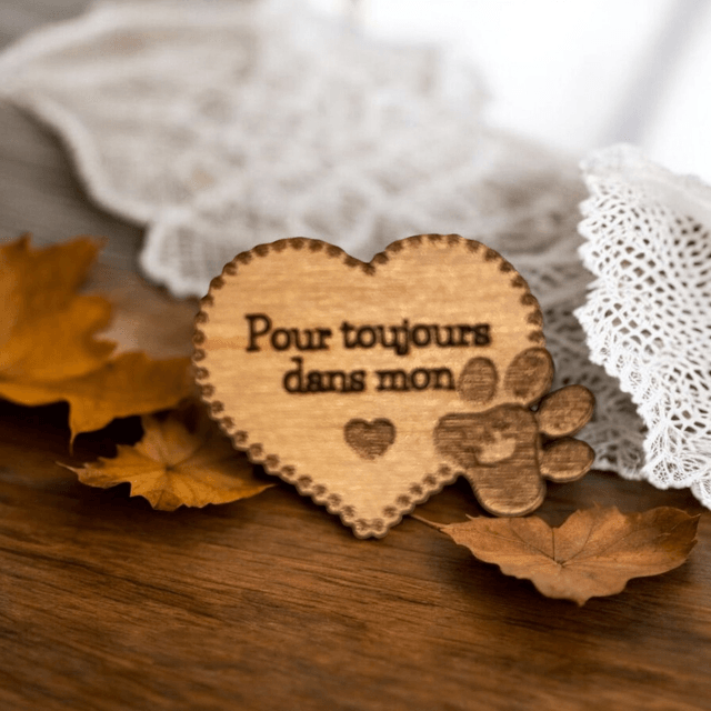 Cœur en bois souvenir, décès chien, décès chat, décès animal de compagnie. 