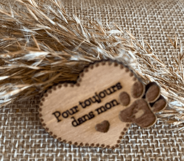 Cœur en bois souvenir, décès chien, décès chat, décès animal de compagnie. 