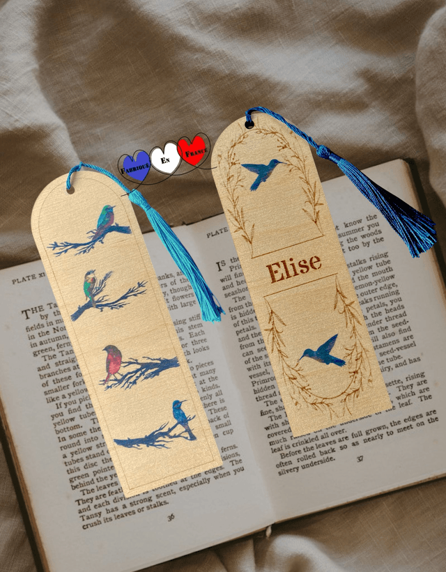 Marque page en bois motif oiseaux