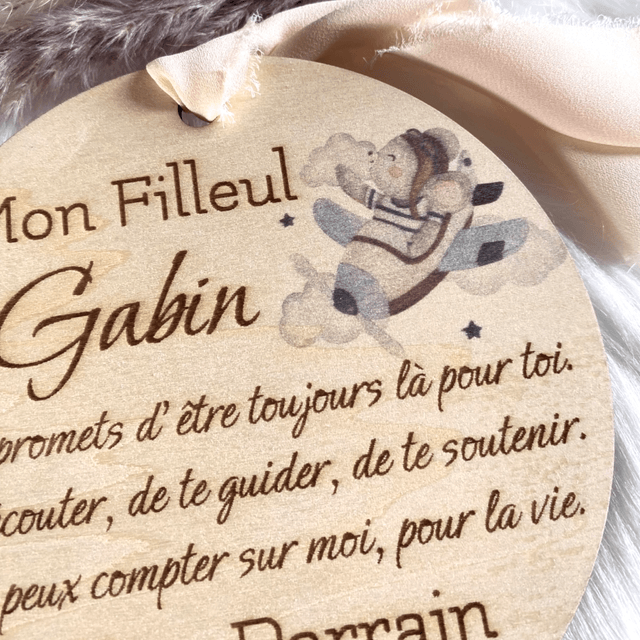Carte en bois Filleul - filleule - cadeau baptême naissance