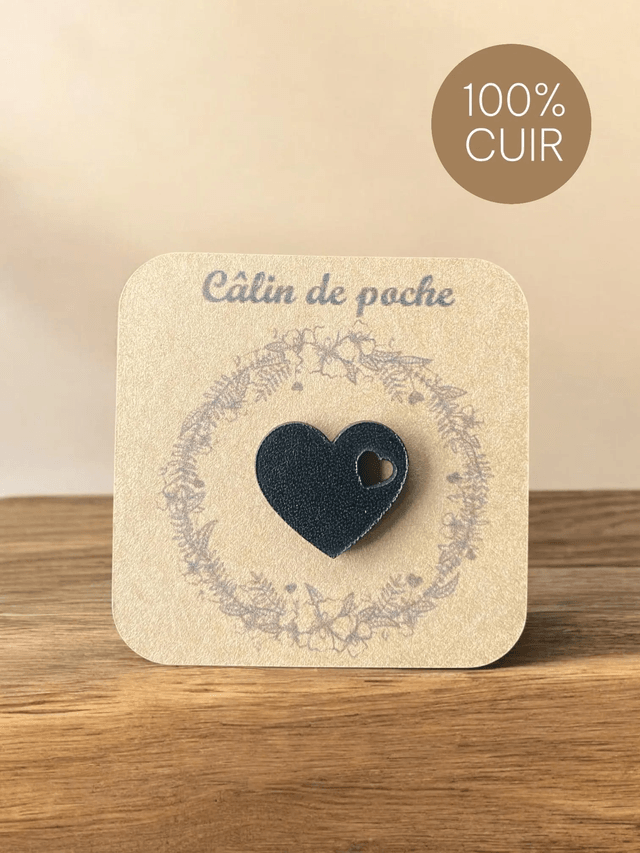 Câlin de poche cœur en cuir véritable 