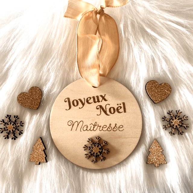 Boule de Noël en bois pour nounou ou maîtresse