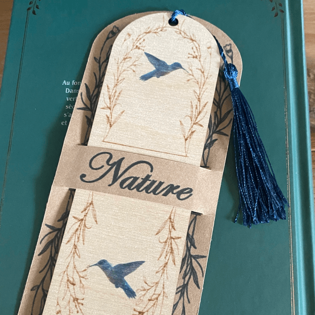 Marque page en bois avec prénom personnalisé motif Colibri 