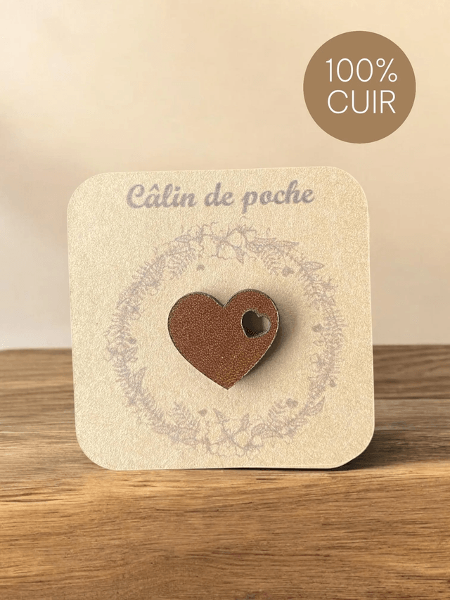 Câlin de poche cœur en cuir véritable 