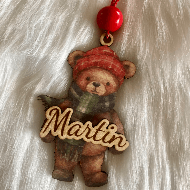 Suspension de Noël personnalisée – Motif ourson ou lutin + prénom ou "Mon Premier Noël 