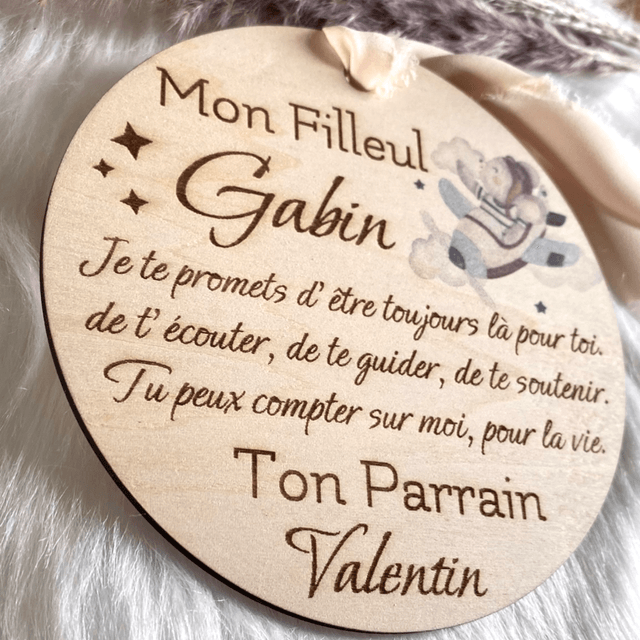 Carte en bois Filleul - filleule - cadeau baptême naissance