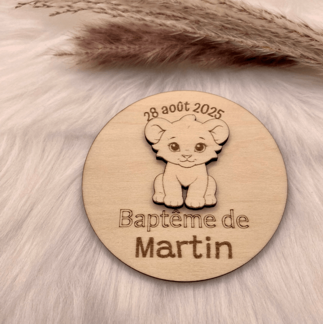 Baptême thème Lion - Cadeaux invités magnet, marque-place, 