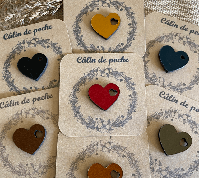 Câlin de poche cœur en cuir véritable 