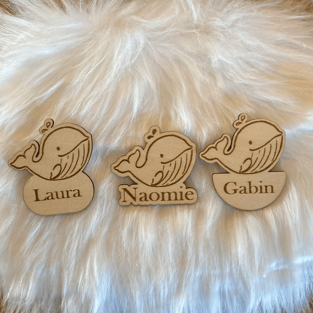 Baptême thème marin baleine - Magnet, marque-place, etiquettes