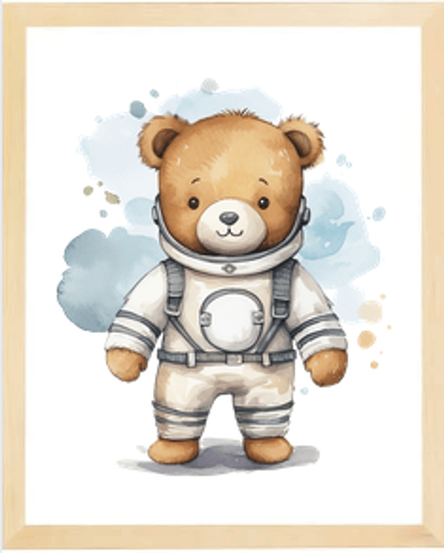 Lot de 3 affiches ourson thème espace fusée pour chambre bébé fichiers numériques Png Pdf