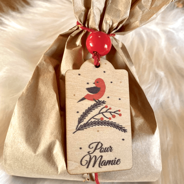 Lot de 6 Étiquettes de Noël en bois personnalisées – Décoration festive avec prénom