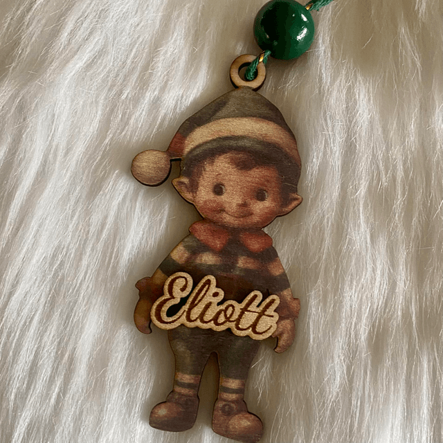Suspension de Noël personnalisée – Motif ourson ou lutin + prénom ou "Mon Premier Noël 