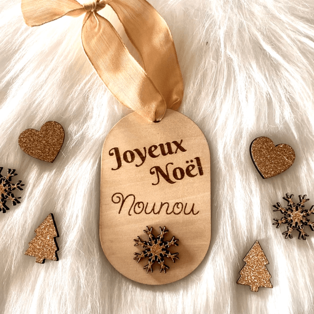 Boule de Noël en bois pour nounou ou maîtresse