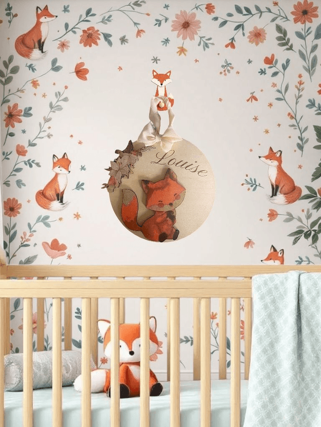 Décoration murale renard chambre bébé - Plaque de porte prénom enfant