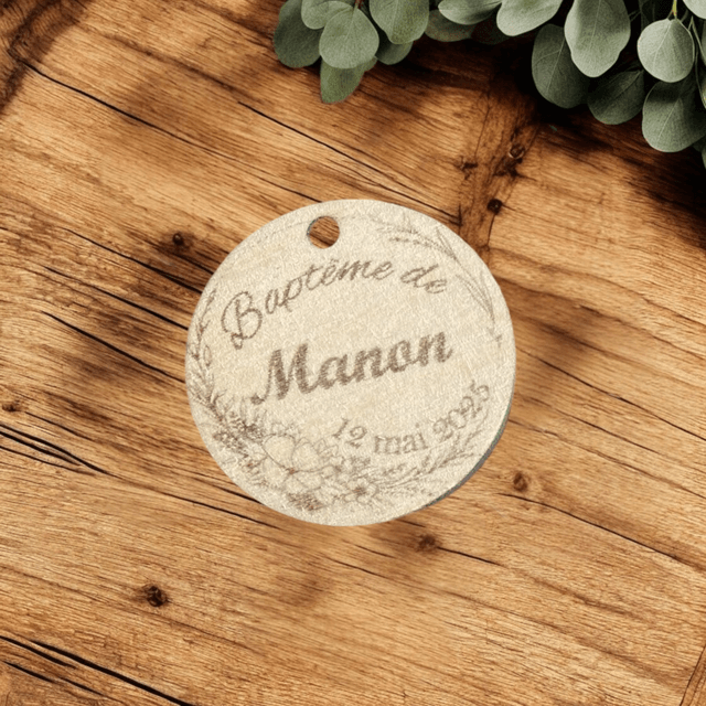 Etiquettes en bois pour mariage, baptême, communion, naissance...