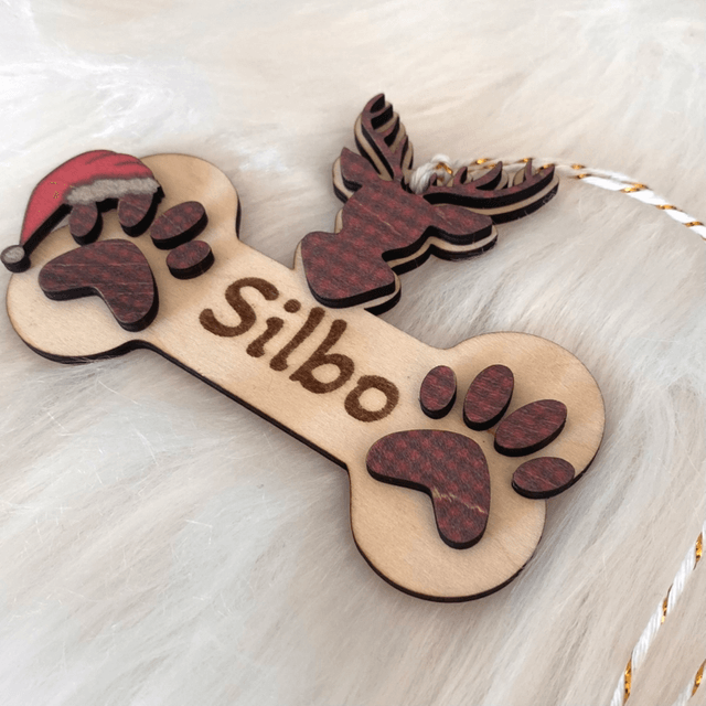 Décoration de Noël personnalisée chien – Ornement bois avec prénom 