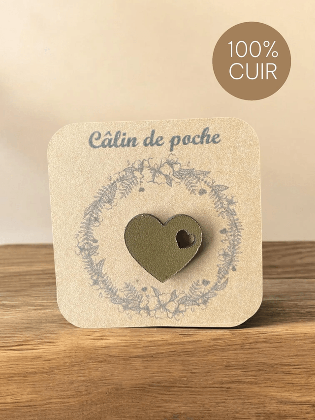 Câlin de poche cœur en cuir véritable 