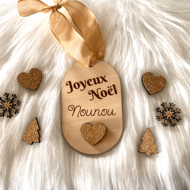 Boule de Noël en bois pour nounou ou maîtresse
