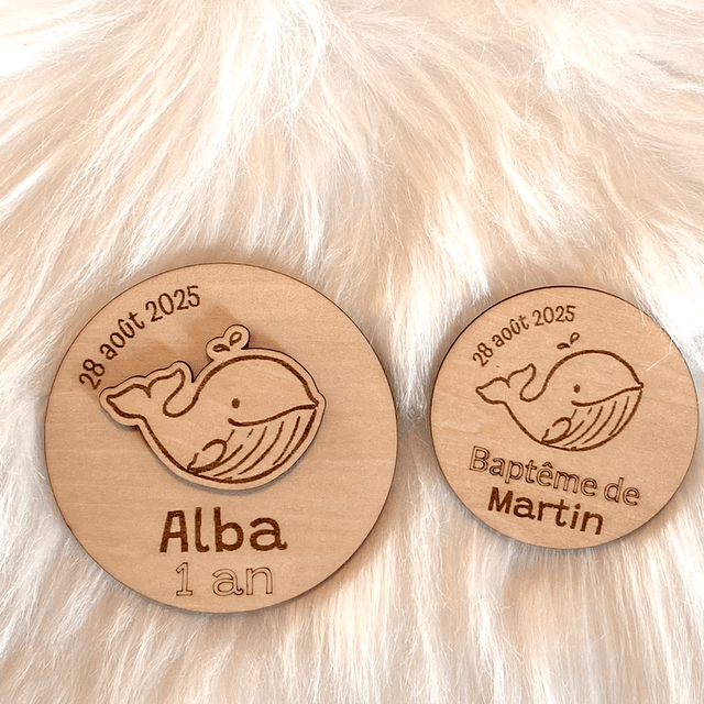 Baptême thème marin baleine - Magnet, marque-place, etiquettes
