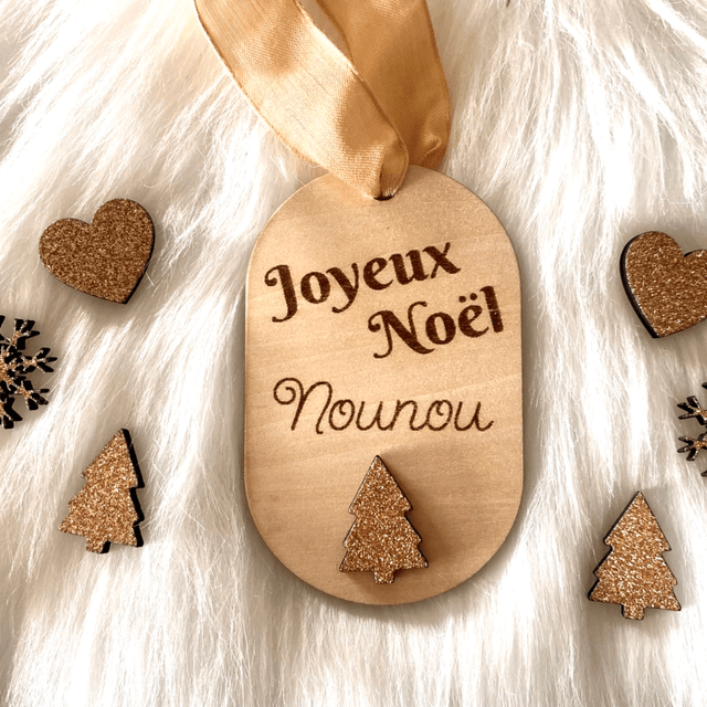 Boule de Noël en bois pour nounou ou maîtresse