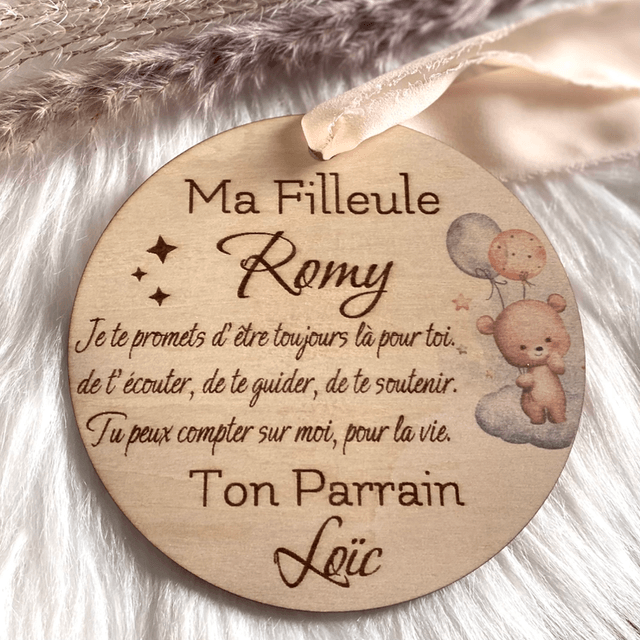 Carte bois Filleule - Filleul - Cadeau pour baptême 