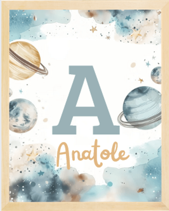 Lot de 3 affiches ourson thème espace fusée pour chambre bébé fichiers numériques Png Pdf
