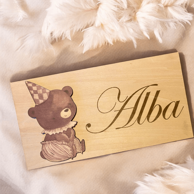 Décoration murale chambre bébé - Plaque de porte en bois personnalisée 3 modèles au choix Licorne - Danseuse - Ourson