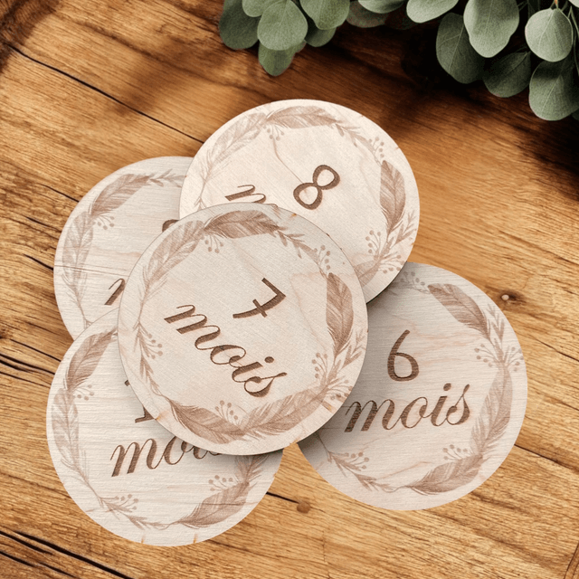 Cartes étapes bébé bois - Cadeau de naissance style boho