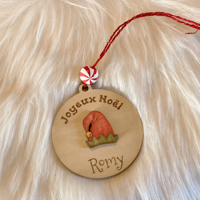 Boule de Noël en bois avec motif en relief au choix - lutins, bonnets