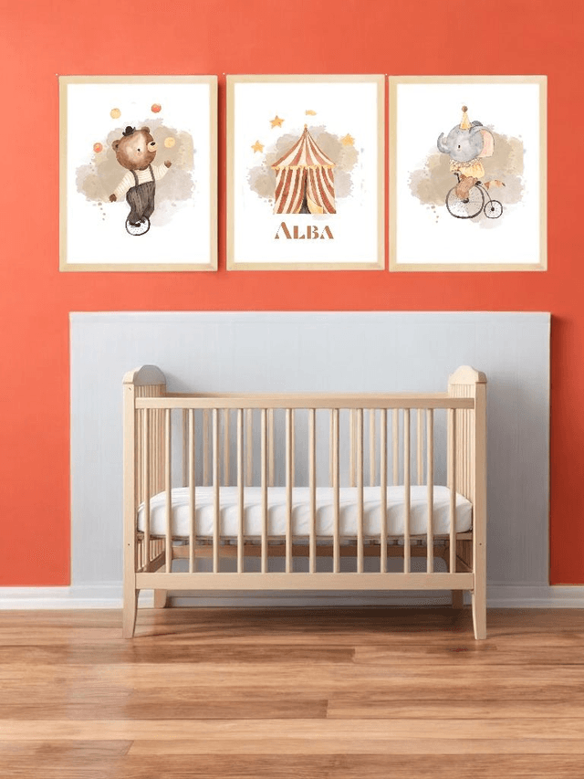 Lot de 3 affiches cirque pour chambre bébé fichiers numériques Png Pdf