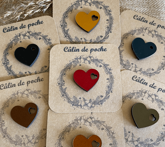 Câlin de poche cœur en cuir véritable 