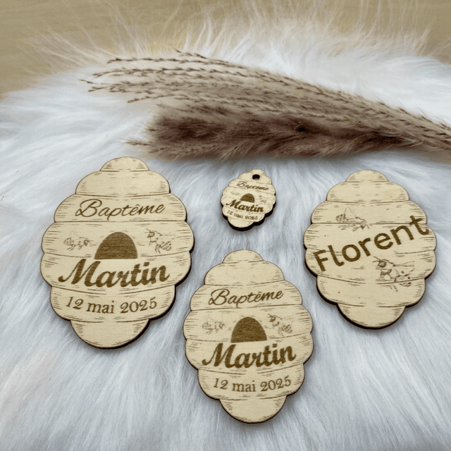 Ruche en bois gravée – Cadeau invité personnalisé pour mariage, baptême, communion