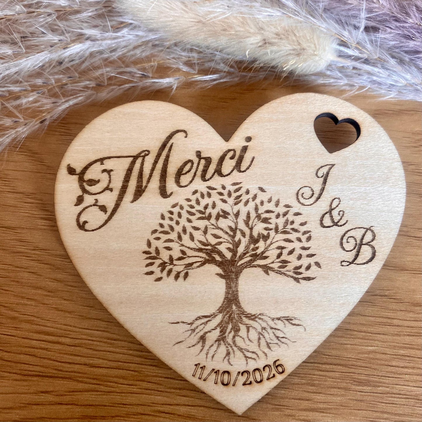 cadeau invité mariage magnet en bois coeur arbre de vie