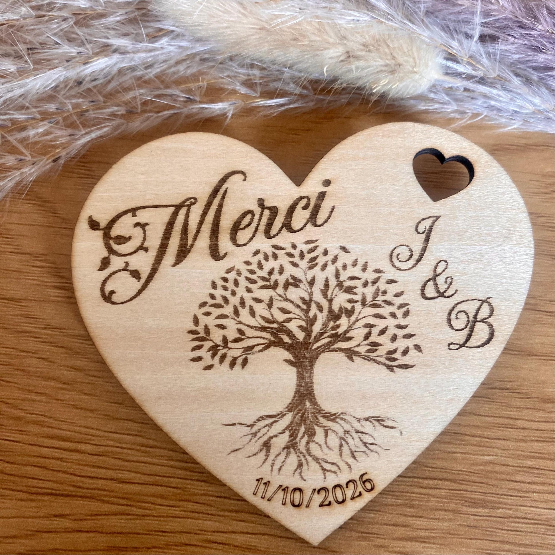 cadeau invité mariage magnet en bois coeur arbre de vie