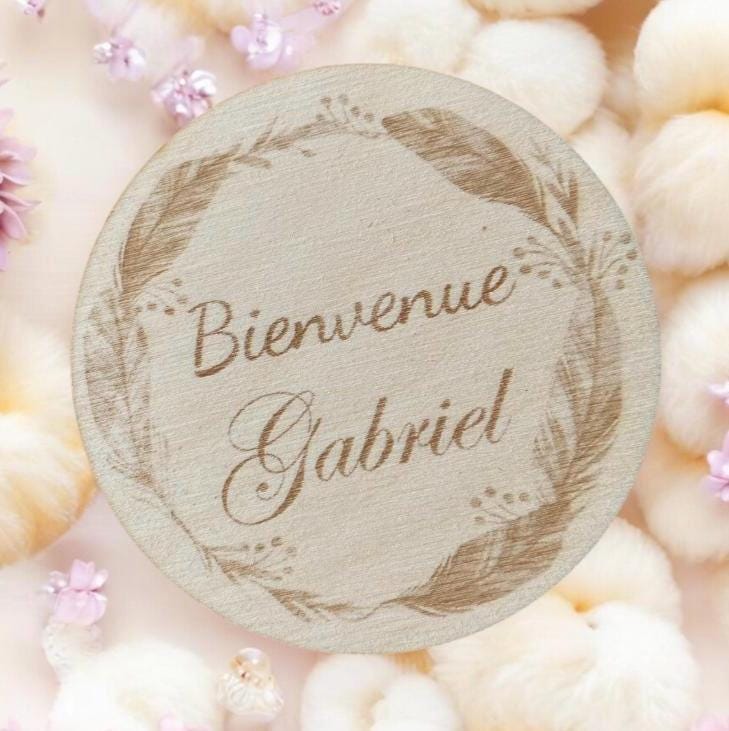 Carte Étape en Bois Fleur de Coton – Annonce Naissance Prénom