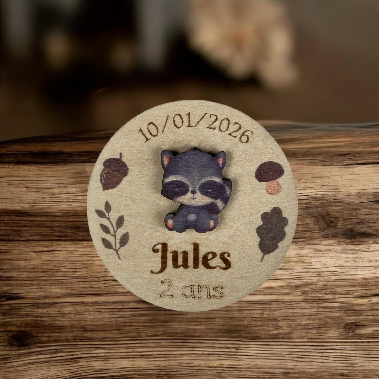 Magnet en Bois Personnalisé – Thème Animaux de la Forêt