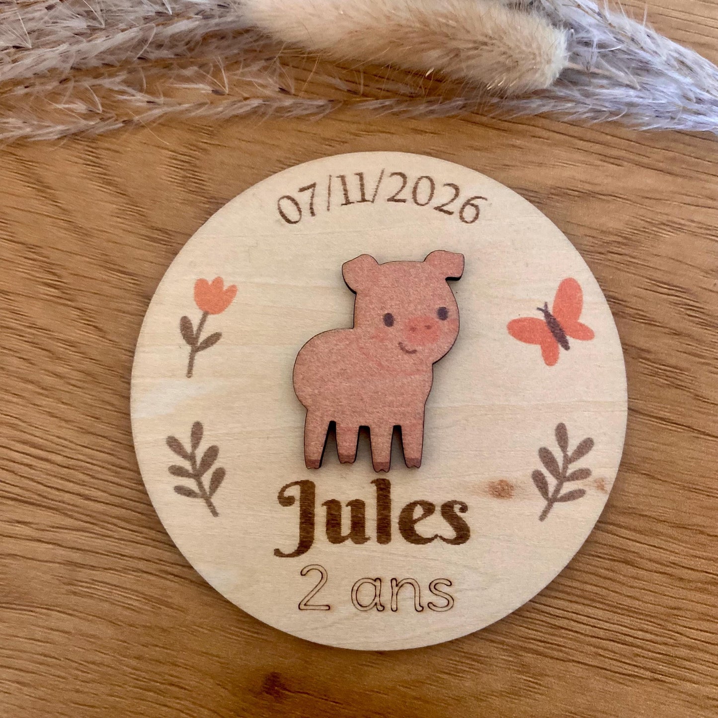 Magnet et marque-place personnalisé en bois – Thème Ferme pour anniversaire